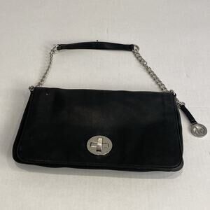 AUDREY Brooke Genuine Leather Shoulder Handbag Purse Black Silver Hardware Chain
